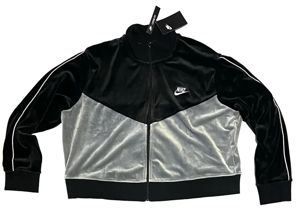 Nike Black Velour Cropped Track Jacket BV5046-010 Womens 2XL XXL Velvet